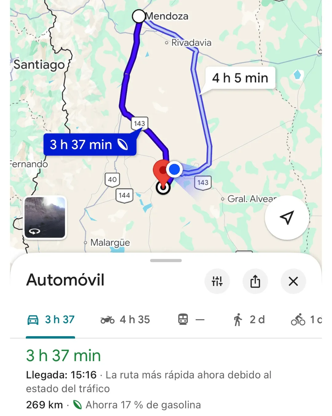 Distancia de Mendoza Capital al Cañón del Atuel