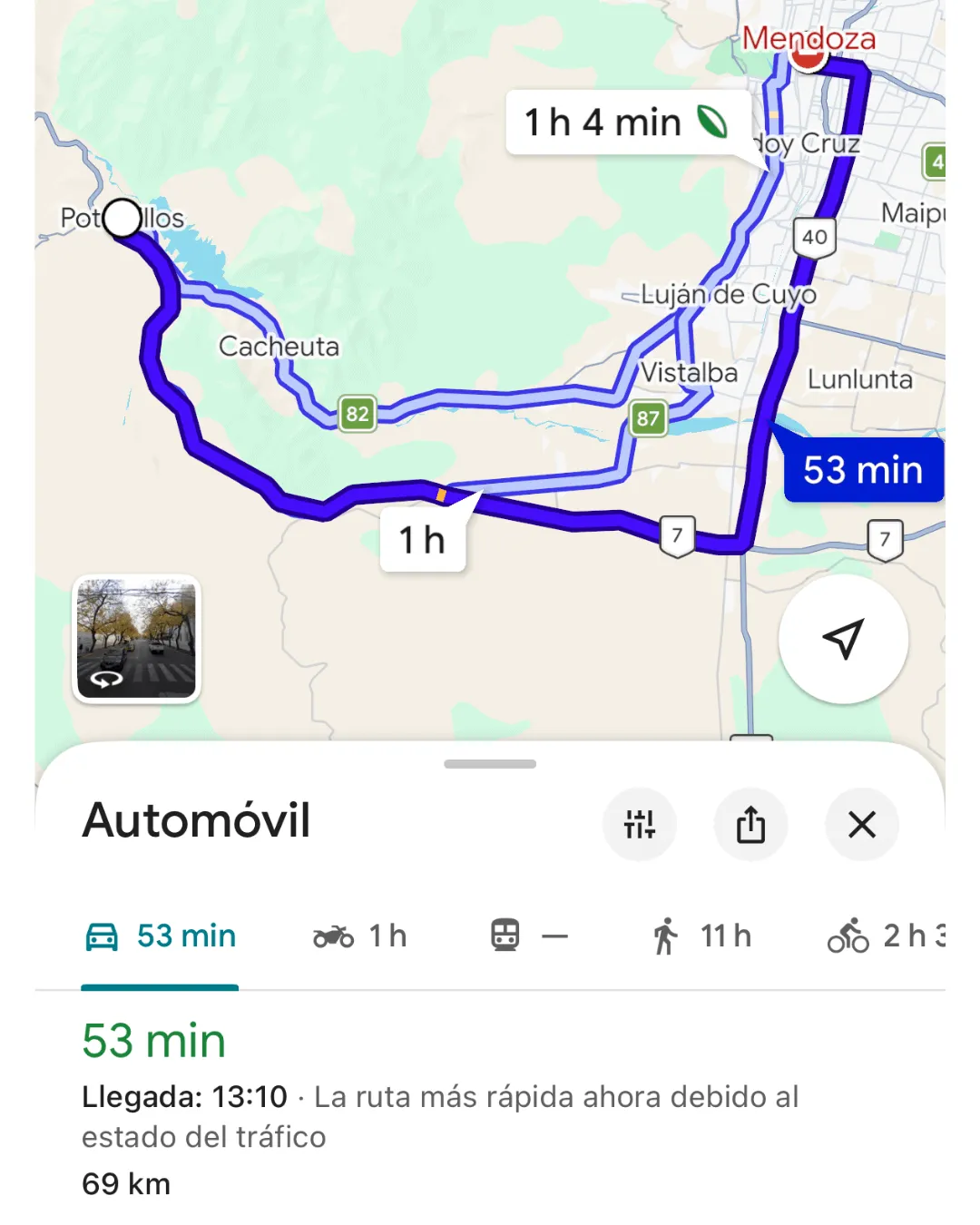 Mapa de la Ruta al Puente del Inca